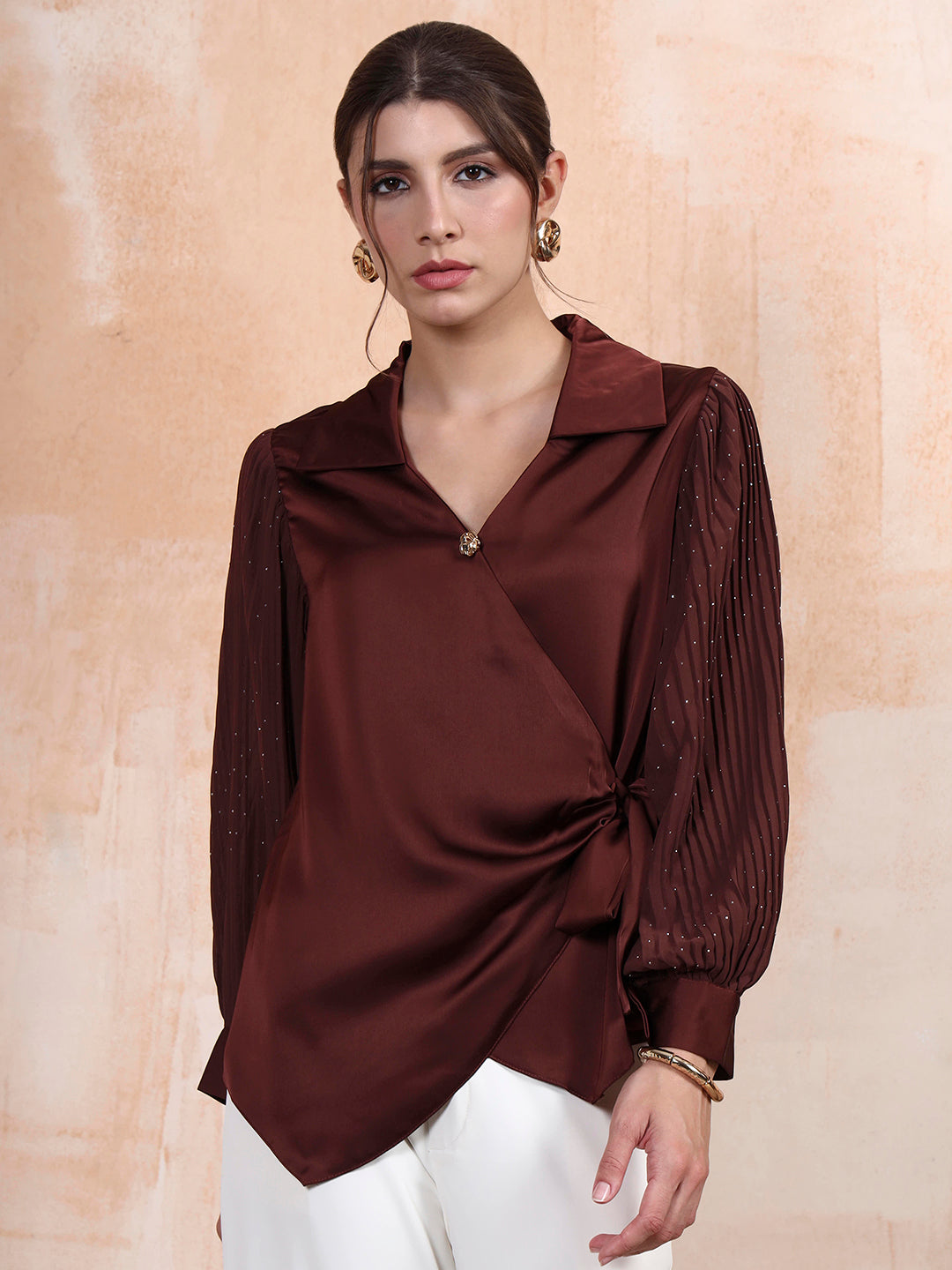 Thirty Threads Women's Coffee Brown Solid Regular Shirt