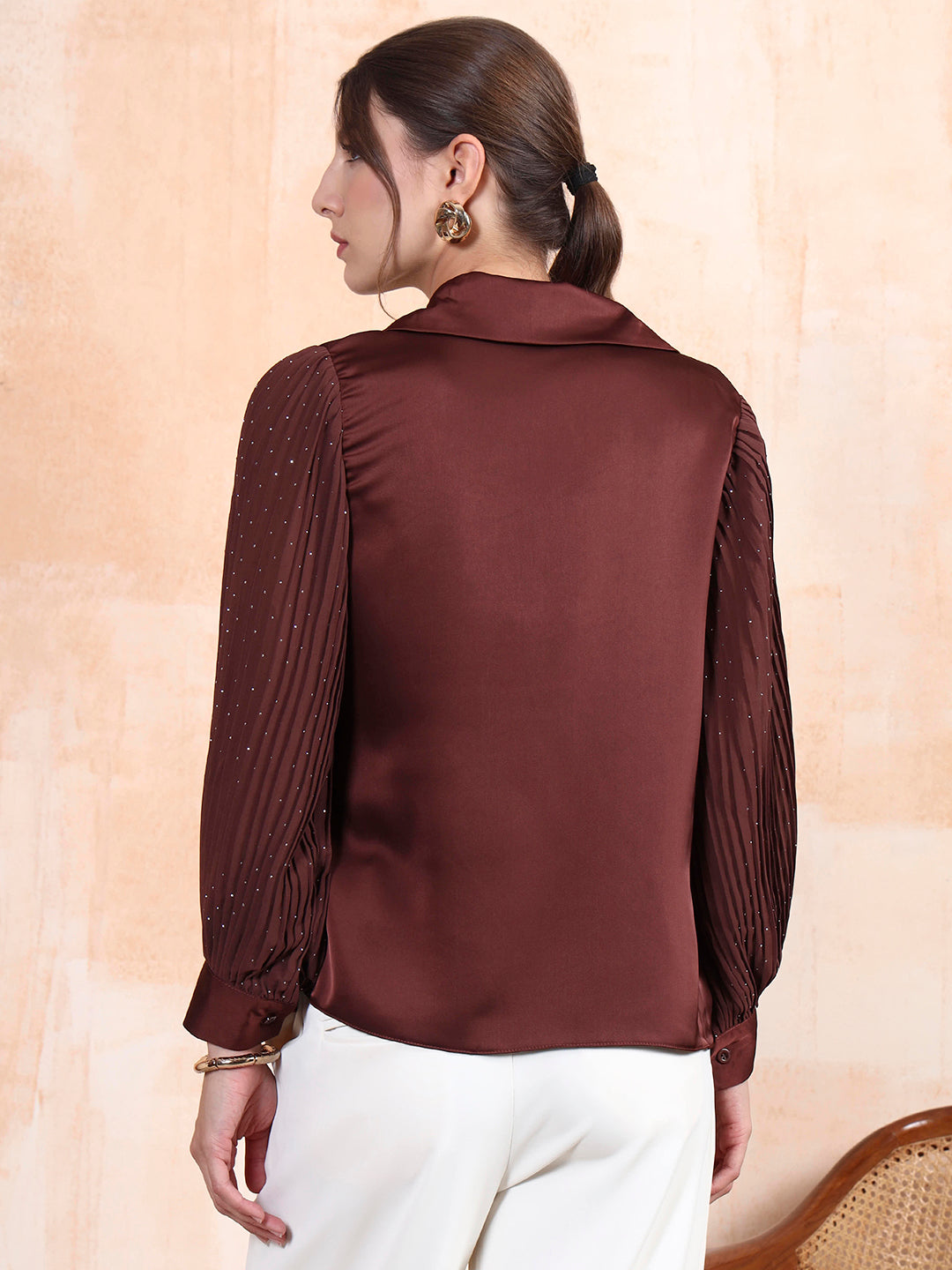 Thirty Threads Women's Coffee Brown Solid Regular Shirt