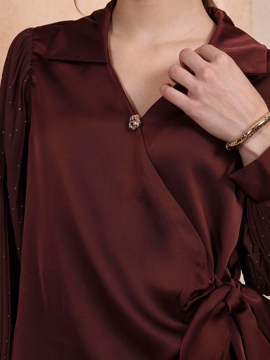 Thirty Threads Women's Coffee Brown Solid Regular Shirt