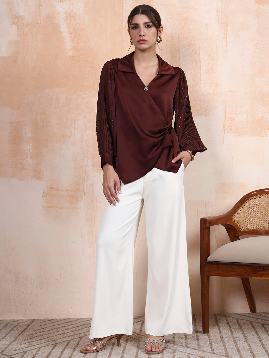 Thirty Threads Women's Coffee Brown Solid Regular Shirt