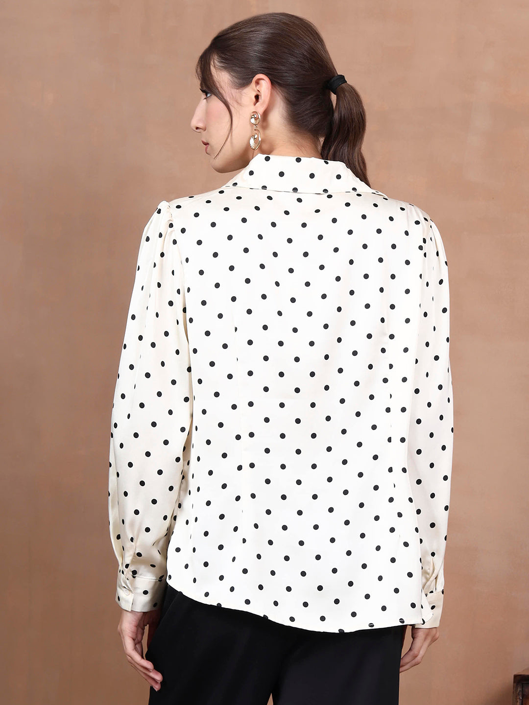 Thirty Threads Women's Off White Polka Dot Regular Shirt